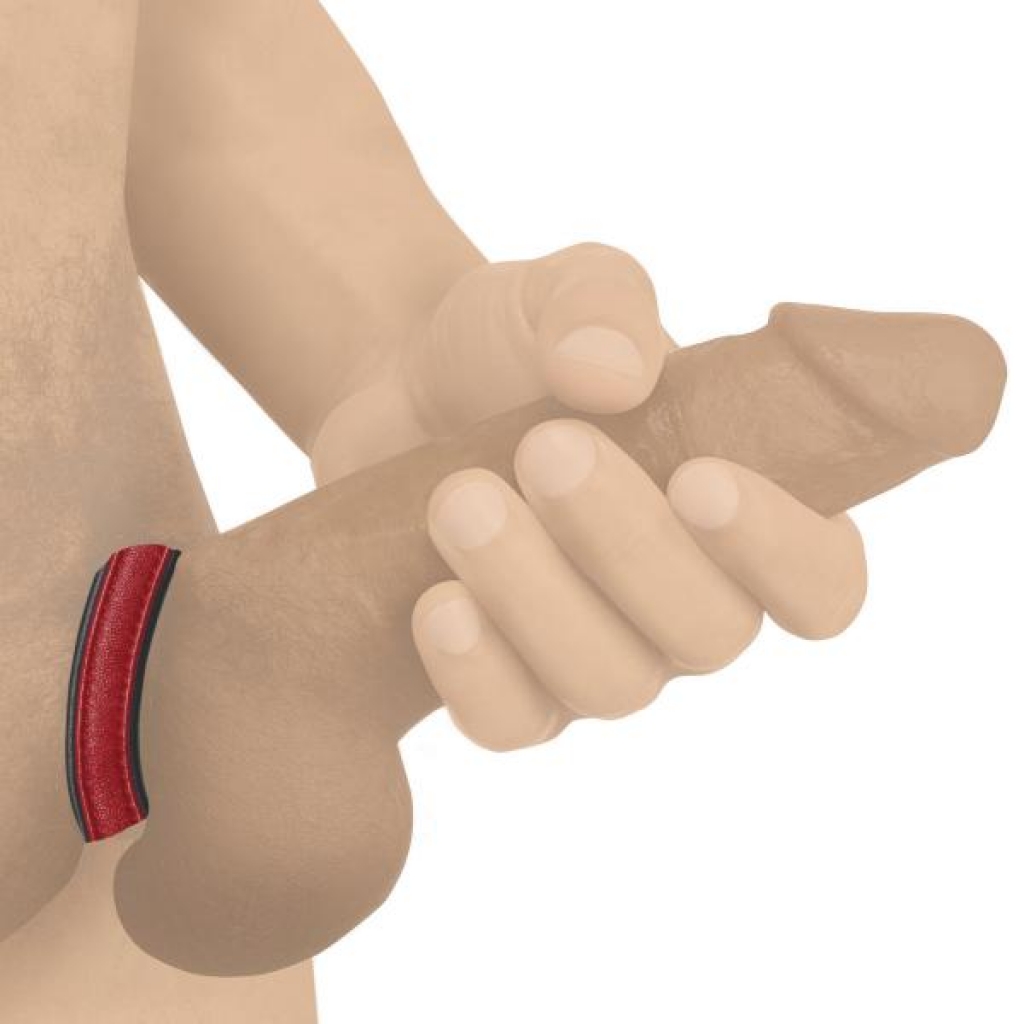 Velcro Leather Cock Ring - Red - Adjustable Comfort