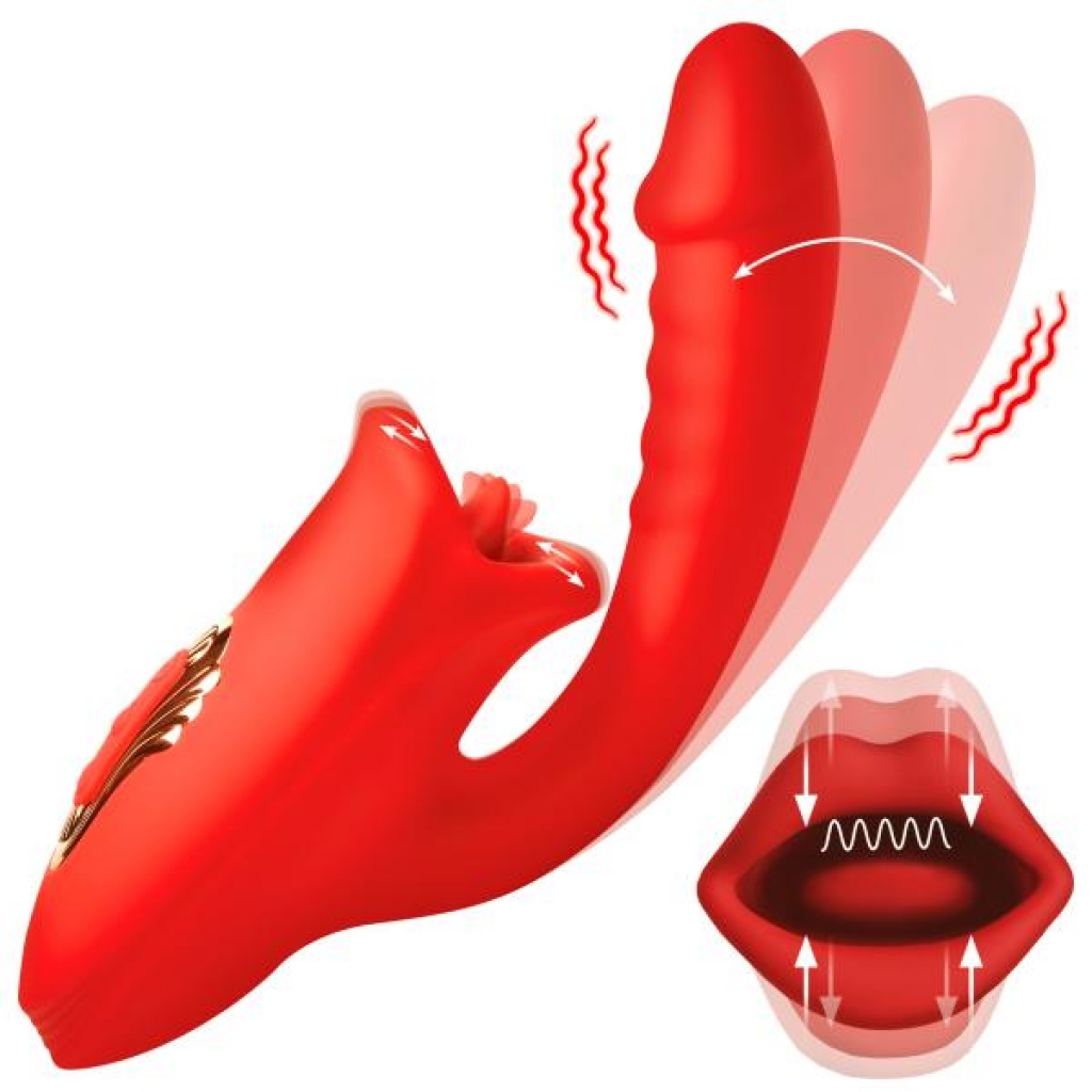 Deep Kiss Silicone Licking Rabbit Vibrator - Red