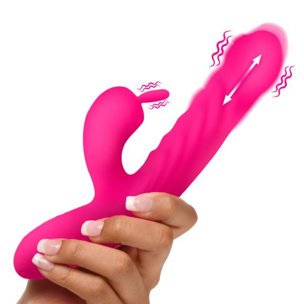 Thrusting and Vibrating Silicone Rabbit Vibrator - Pink