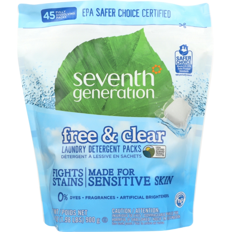 Laundry Detergent Packs Free & Clear, 45 pc