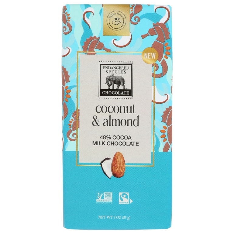 Coconut and Almond 48 Percent Cocoa Milk Chocolate, 3 oz