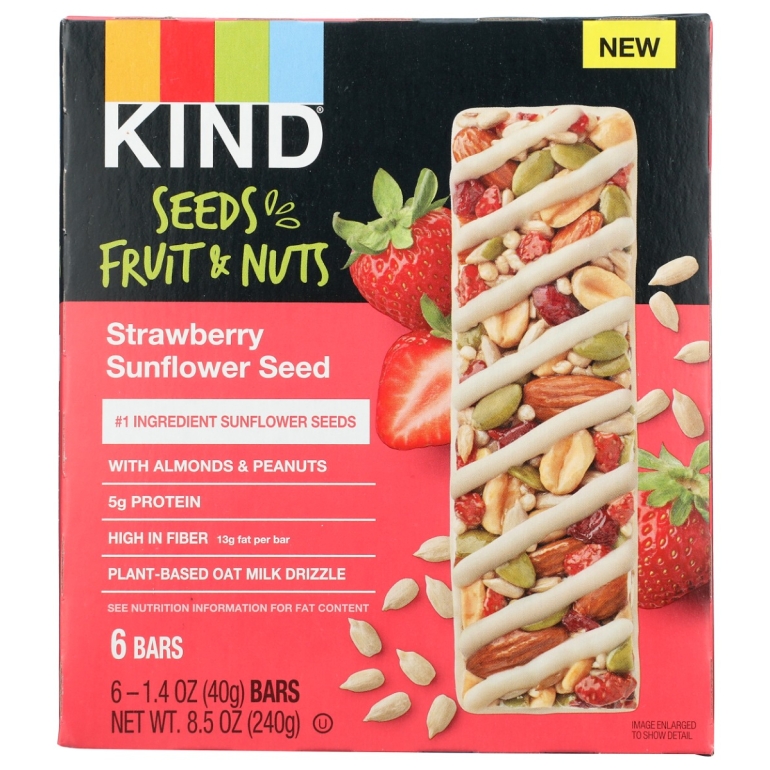 Seeds Fruit And Nuts Snack Bar Strawberry Sunflower Seed 6 Bars, 8.5 oz