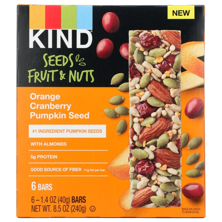 Seeds Fruit And Nuts Snack Bar Orange Cranberry Pumpkin Seed 6 Bars, 8.5 oz
