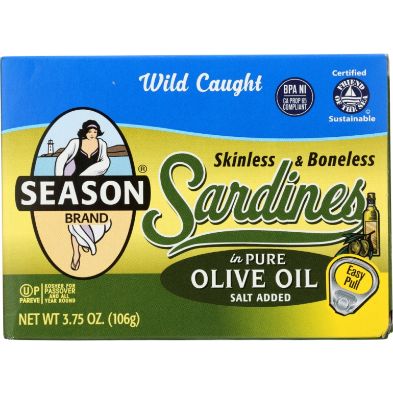 Skinless and Boneless Imported Sardines in Pure Olive Oil, 3.75 Oz