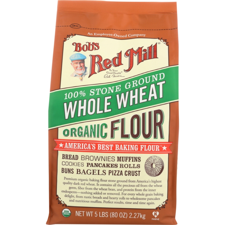 100% Stone Ground Whole Wheat Organic Flour, 5 lb