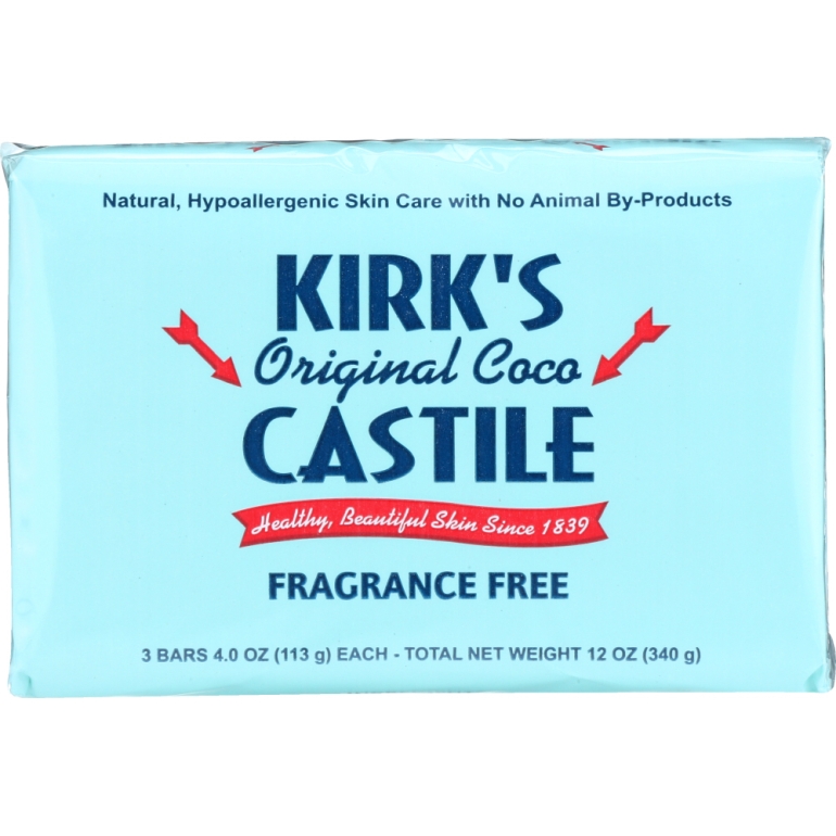 Original Coco Castile Bar Soap Fragrance Free 3x4oz Bars, 12 oz