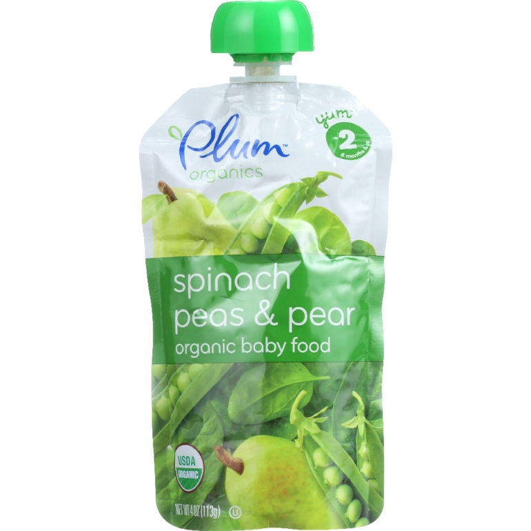 Organic Baby Food Stage 2 Spinach Peas & Pear, 4 oz