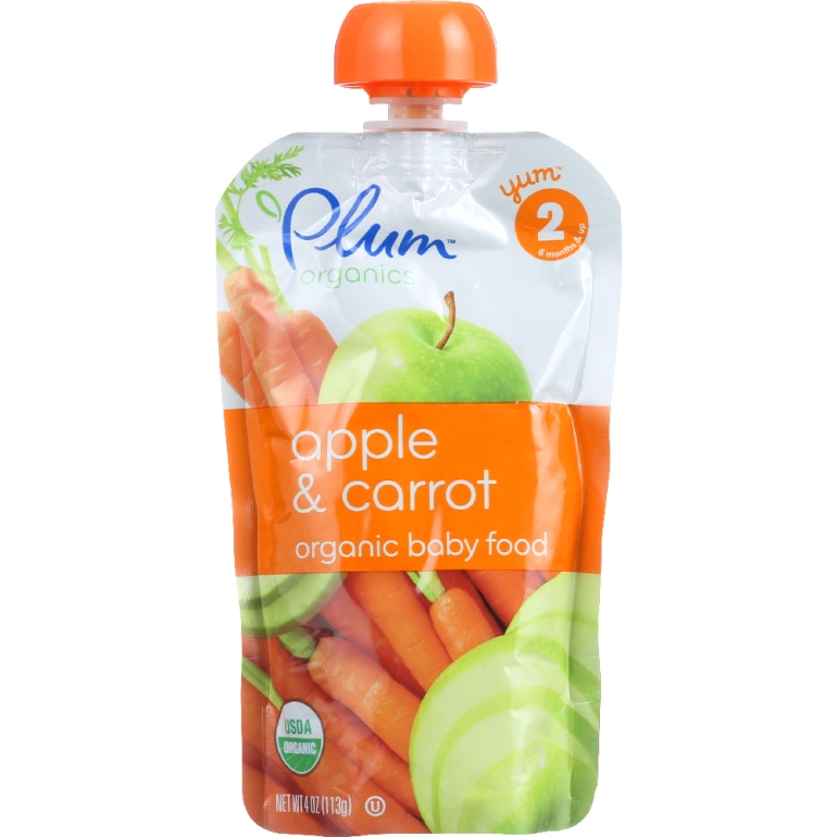 Organic Baby Food Stage 2 Apple & Carrot, 4 oz