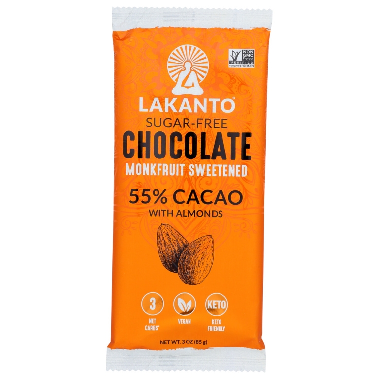 Chocolate Bar with Almonds Monkfruit 55% Cacao, 3 oz