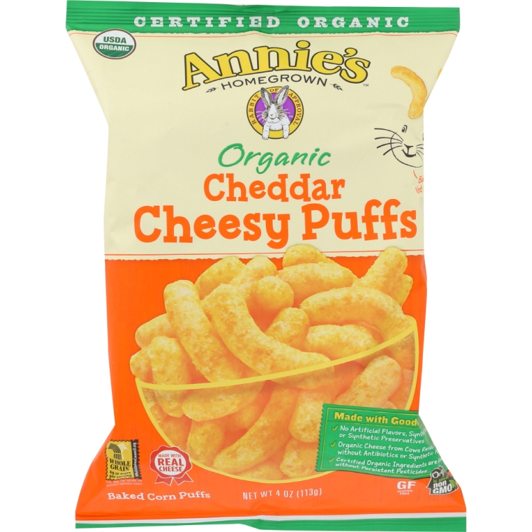 Organic Cheddar Cheesy Puffs, 4 oz