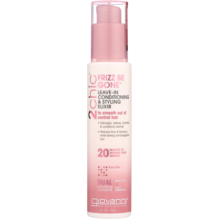 2Chic Frizz Be Gone Leave-In Conditioner & Styling Elixir Shea Butter & Sweet Almond Oil, 4 oz