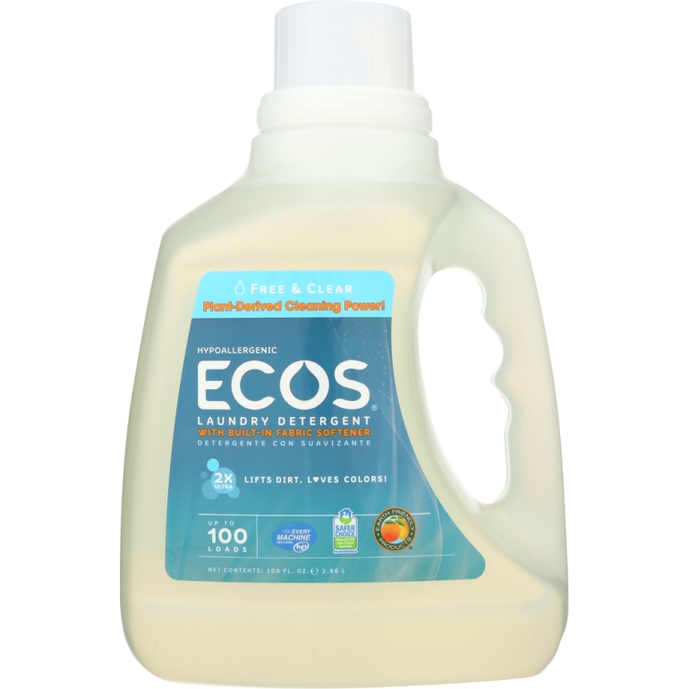 Ecos 2x Ultra Laundry Detergent Free and Clear, 100 oz