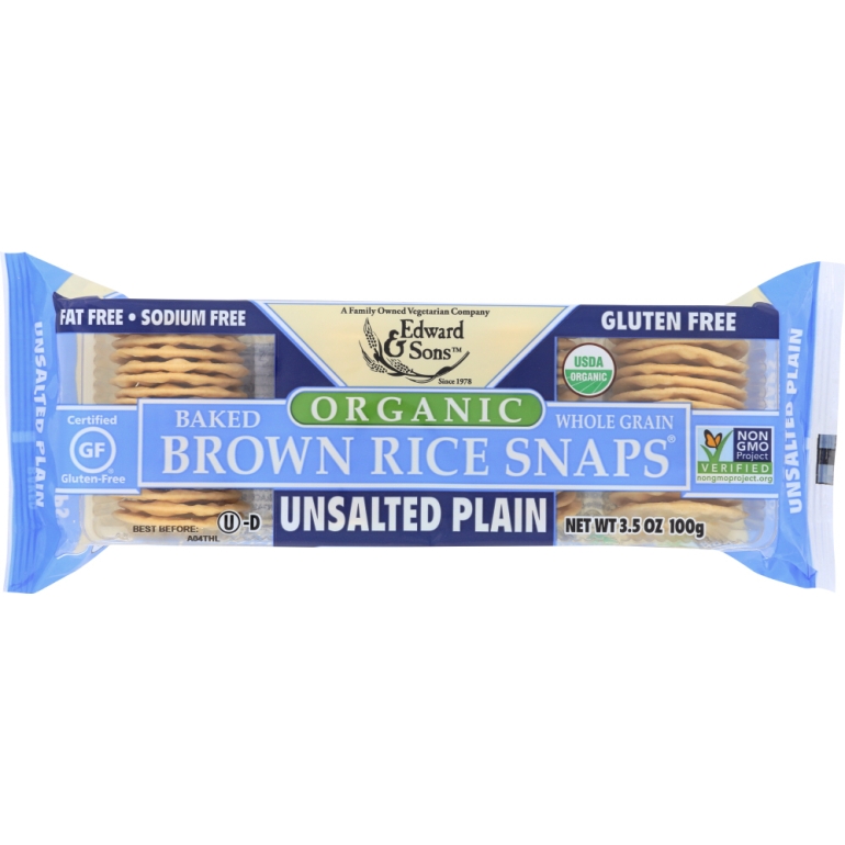 Organic Baked Brown Rice Snaps Unsalted Plain, 3.5 oz