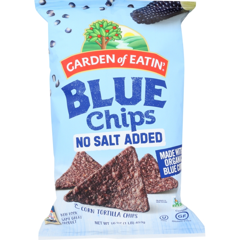 Blue Corn Chips No Salt Added, 16 oz