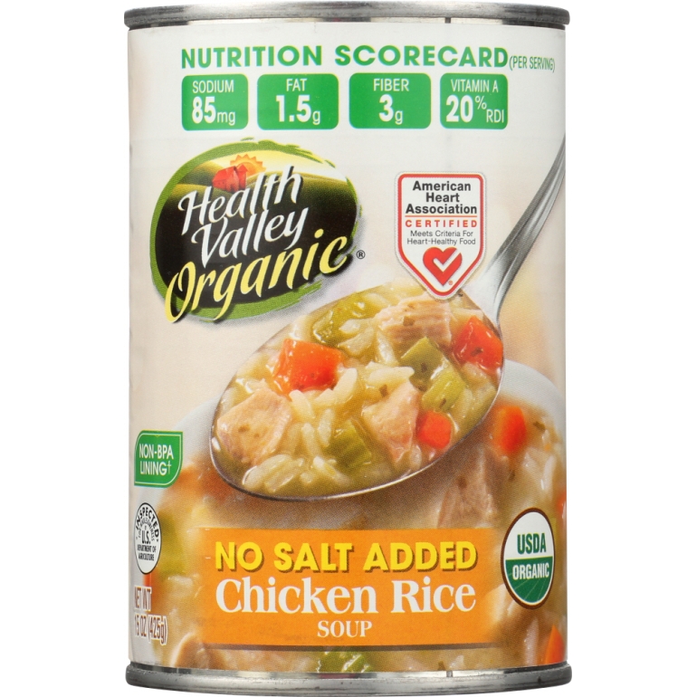 Organic Chicken Rice Soup No Salt Added, 15 oz