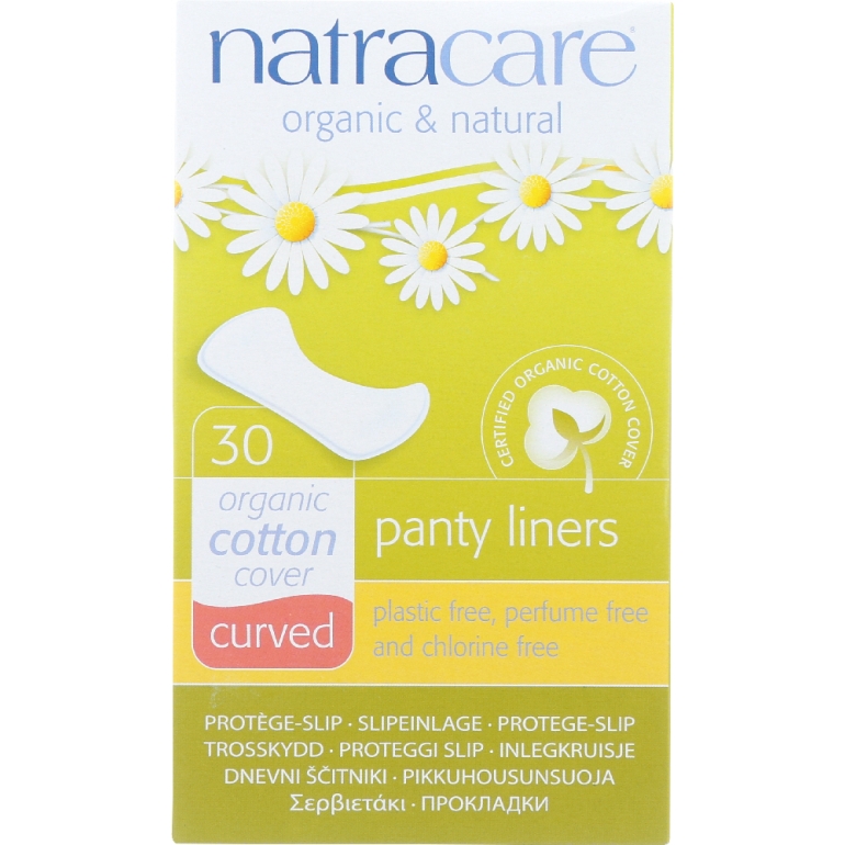 Organic and Natural Panty Liners Cotton Cover Curved, 30 Liners