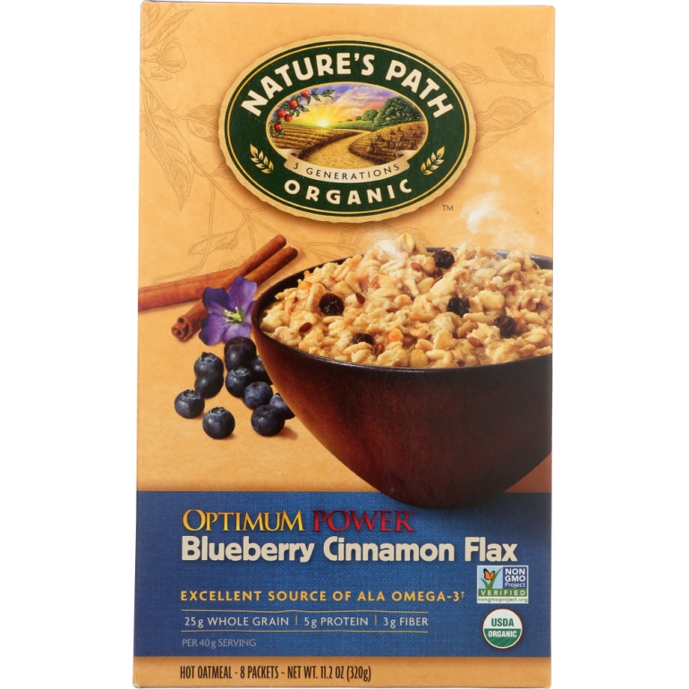 Organic Optimum Power, Hot Oatmeal, Blueberry Cinnamon Flax, 8 Packets, 11.2 Oz