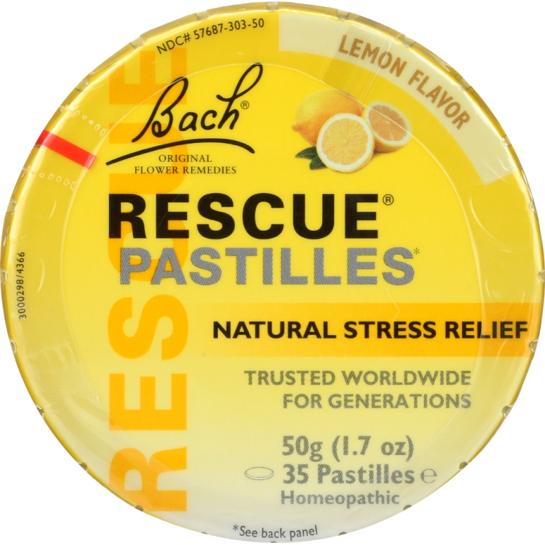 Original Flower Remedies Rescue Pastilles Natural Stress Relief Lemon, 1.7 oz 50 GM