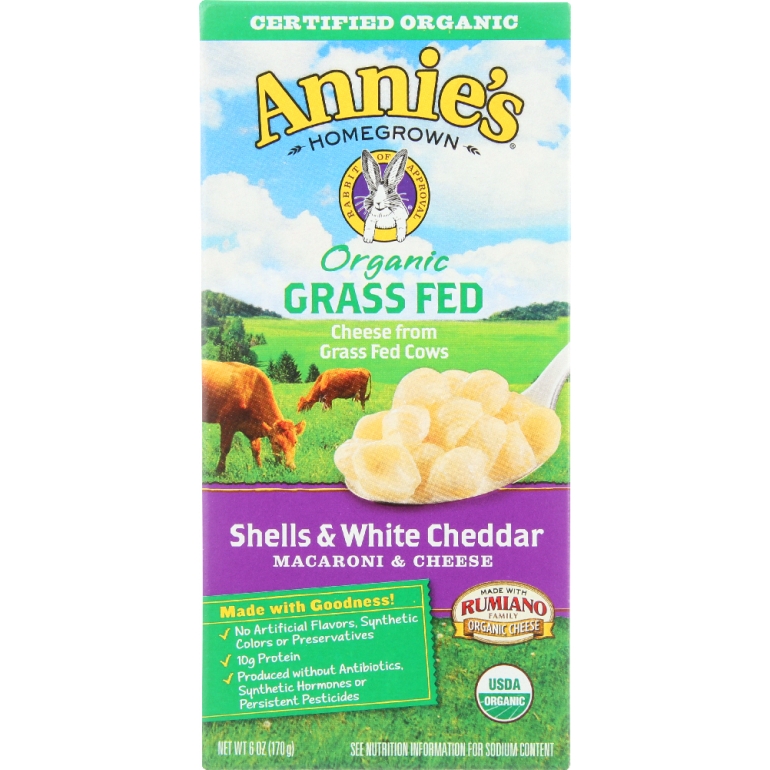 Organic Grass Fed Shells & White Cheddar Macaroni & Cheese, 6 Oz