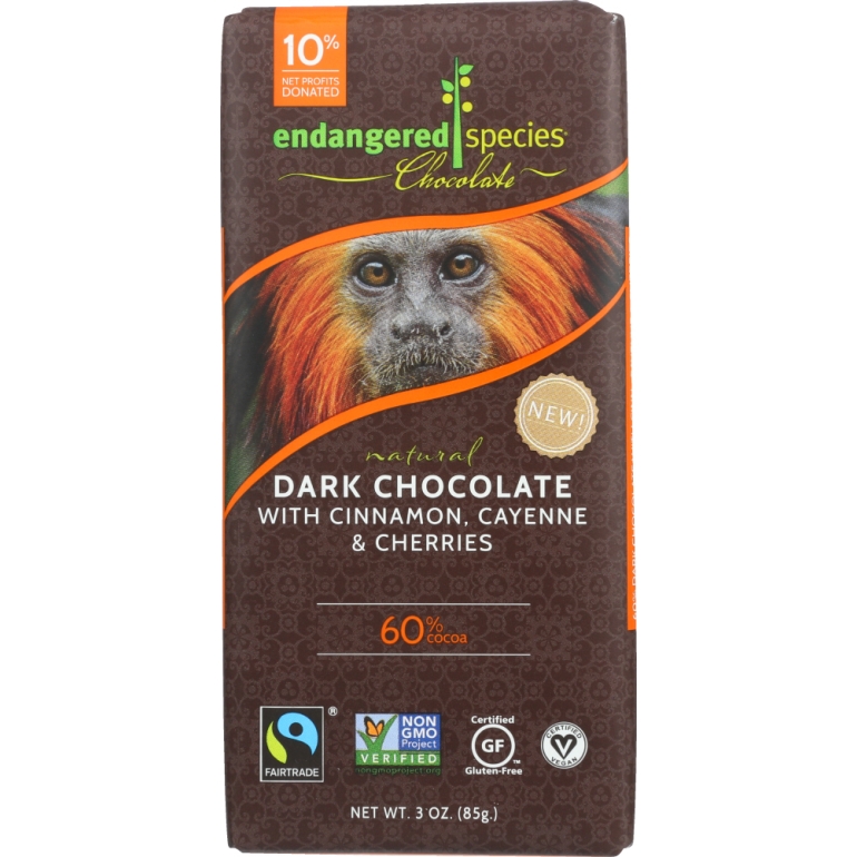 Chocolate Natural 60% Dark Chocolate Bar Cinnamon Cayenne & Cherries, 3 Oz