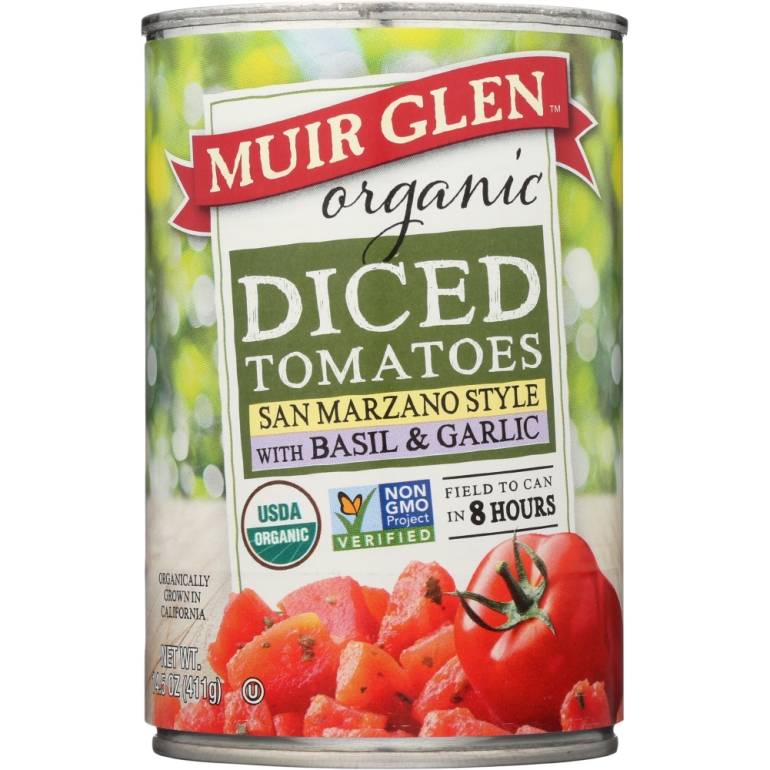 Organic Diced Tomatoes With Basil And Garlic, 14.5 oz