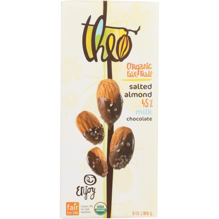 Organic Milk Chocolate with Salted Almonds Bar, 3 oz