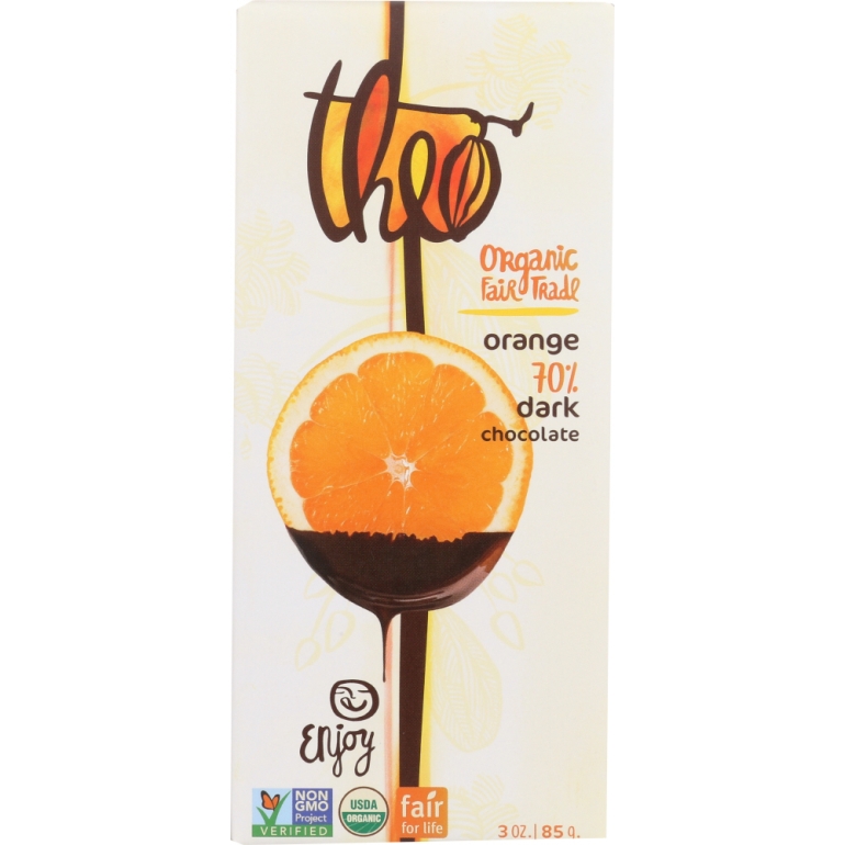 Organic 70% Dark Chocolate Bar Orange, 3 oz