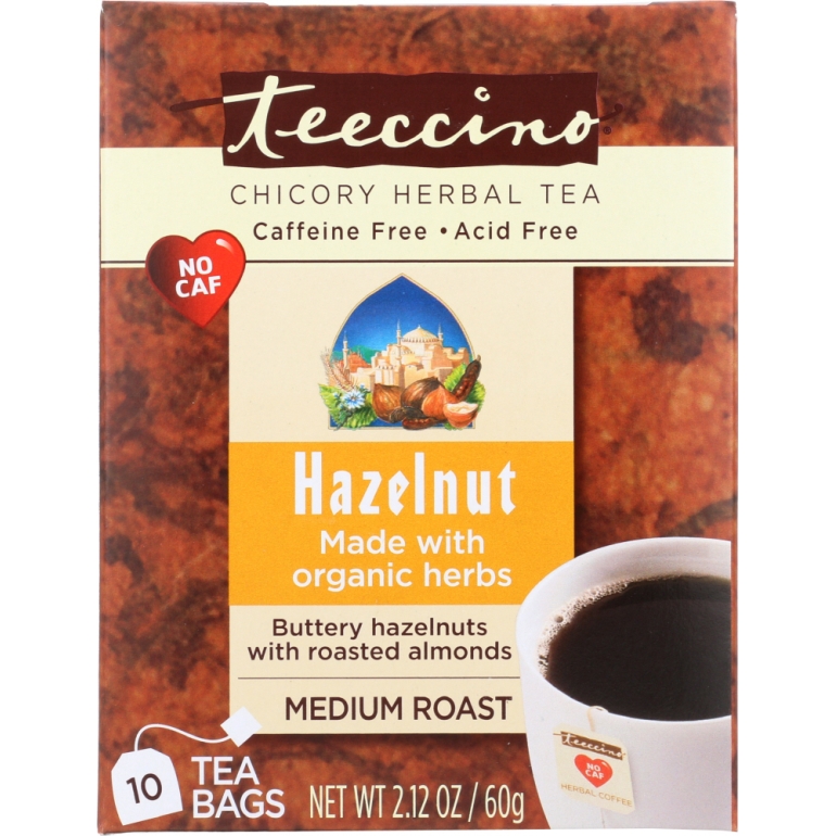 Chicory Herbal Tea Medium Roast Caffeine Free Hazelnut 10 Tea Bags, 2.12 Oz