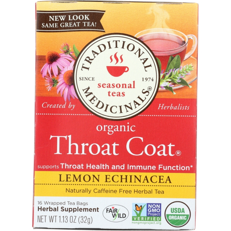 Organic Throat Coat Lemon Echinacea Herbal Tea 16 Tea Bags, 1.13 oz