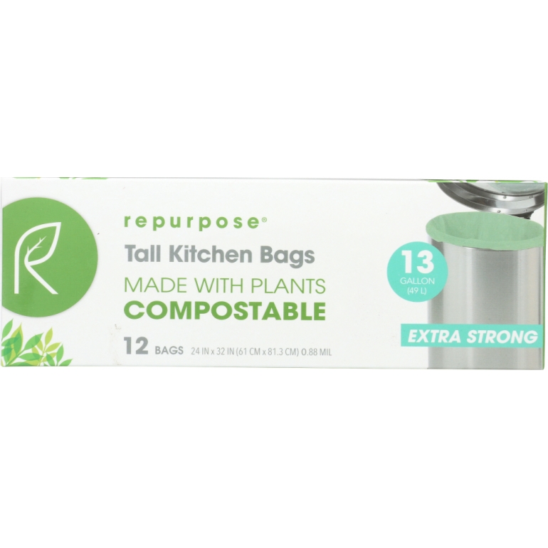 Compostable Extra Strong Tall Kitchen Bags 13gal, 12 ea