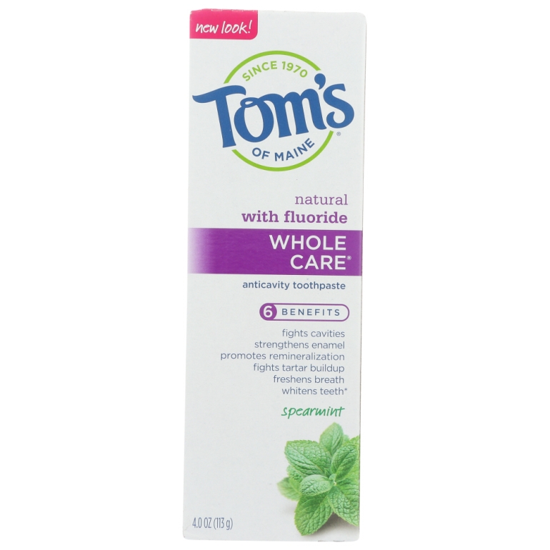 Whole Care Spearmint Anticavity Toothpaste, 4 oz