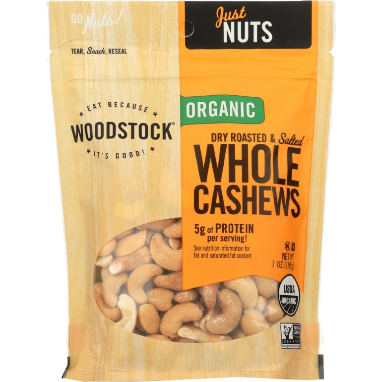 Organic Whole Cashews Dry Roasted and Salted, 7 oz