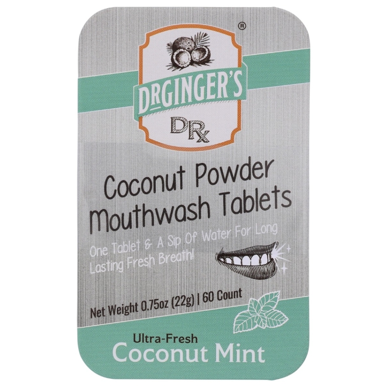 All Natural Travel Mouthwash Tabs Coconut Mint Flavor, 60 ea