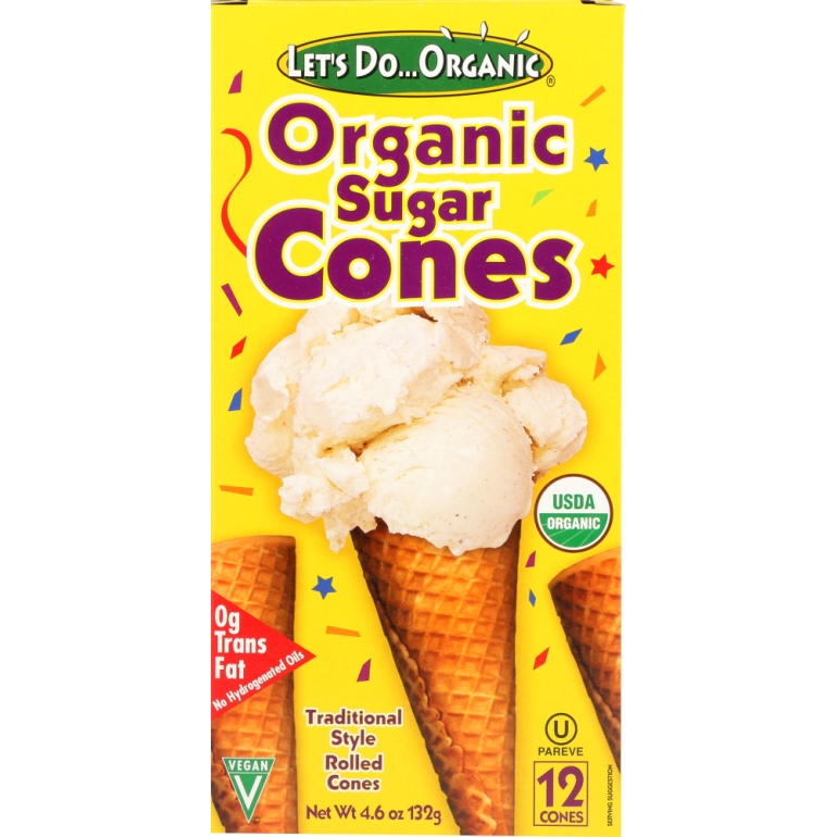 Organic Ice Cream Sugar Cones Rolled Style, 4.6 oz