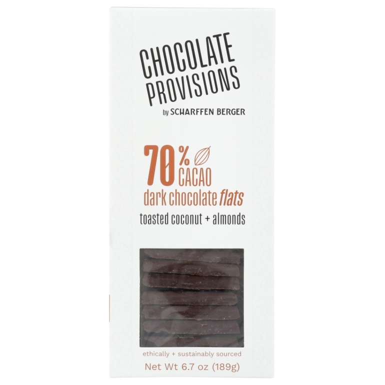 70 Percent Dark Chocolate with Toasted Almond Flats, 6.3 oz