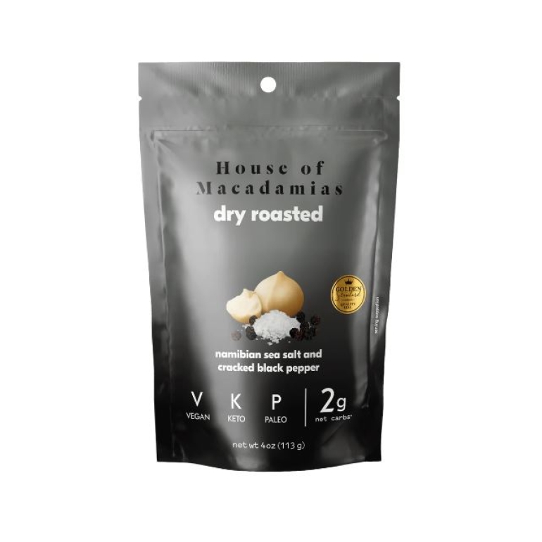 Dry Roasted Macadamia Nuts With Namibian Sea Salt and Black Pepper, 4 oz