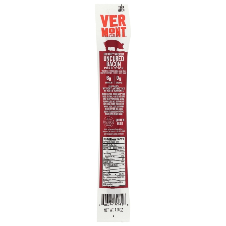 Hickory Smoked Uncured Bacon Pork Stick, 1 oz