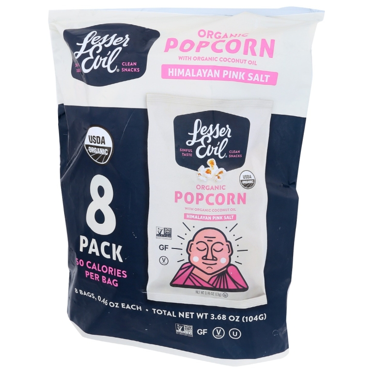 Himalayan Pink Salt Organic Popcorn 8 Snack Pack, 3.68 oz