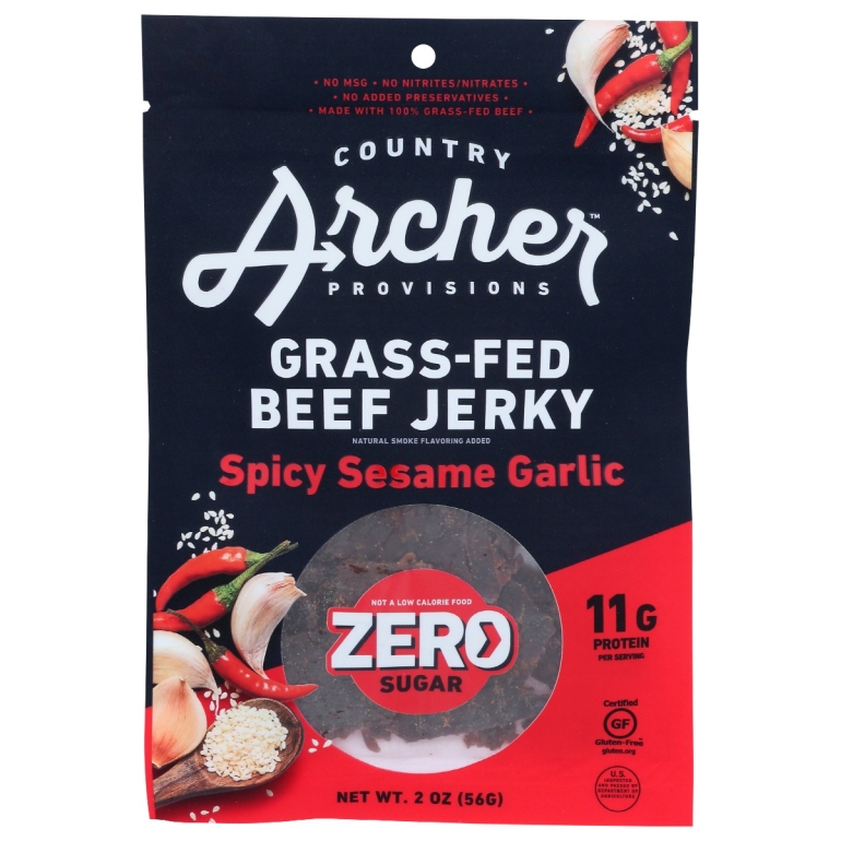 Zero Sugar Spicy Sesame Garlic Grass Fed Beef Jerky, 2 oz