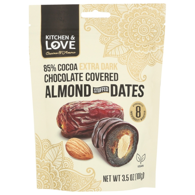 Extra Dark Chocolate Covered Almond Stuffed Dates, 3.5 oz