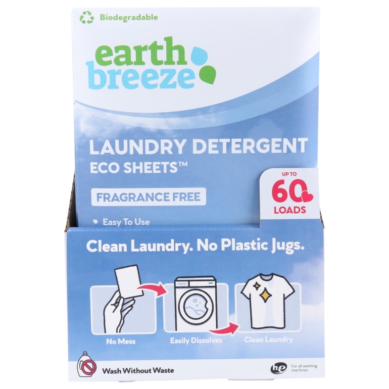 Laundry Detergent Eco Sheets Fragrance Free, 60 ea