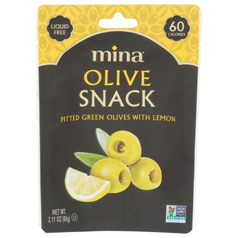 Pitted Green Olives With Lemon Snack, 2.11 oz