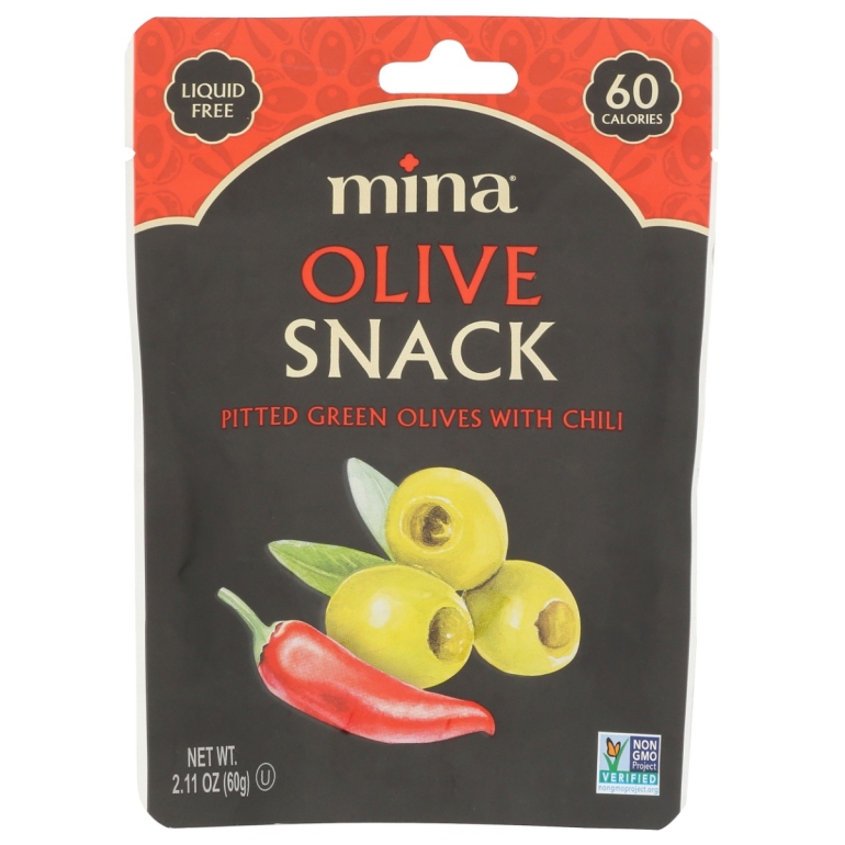 Pitted Green Olives With Chili Snack, 2.11 oz