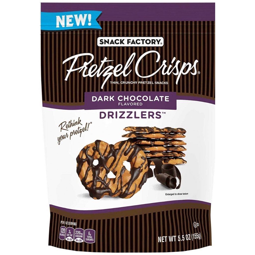 Dark Chocolate Drizzled Pretzel Crisps - Gourmet Snack, 5.5 oz