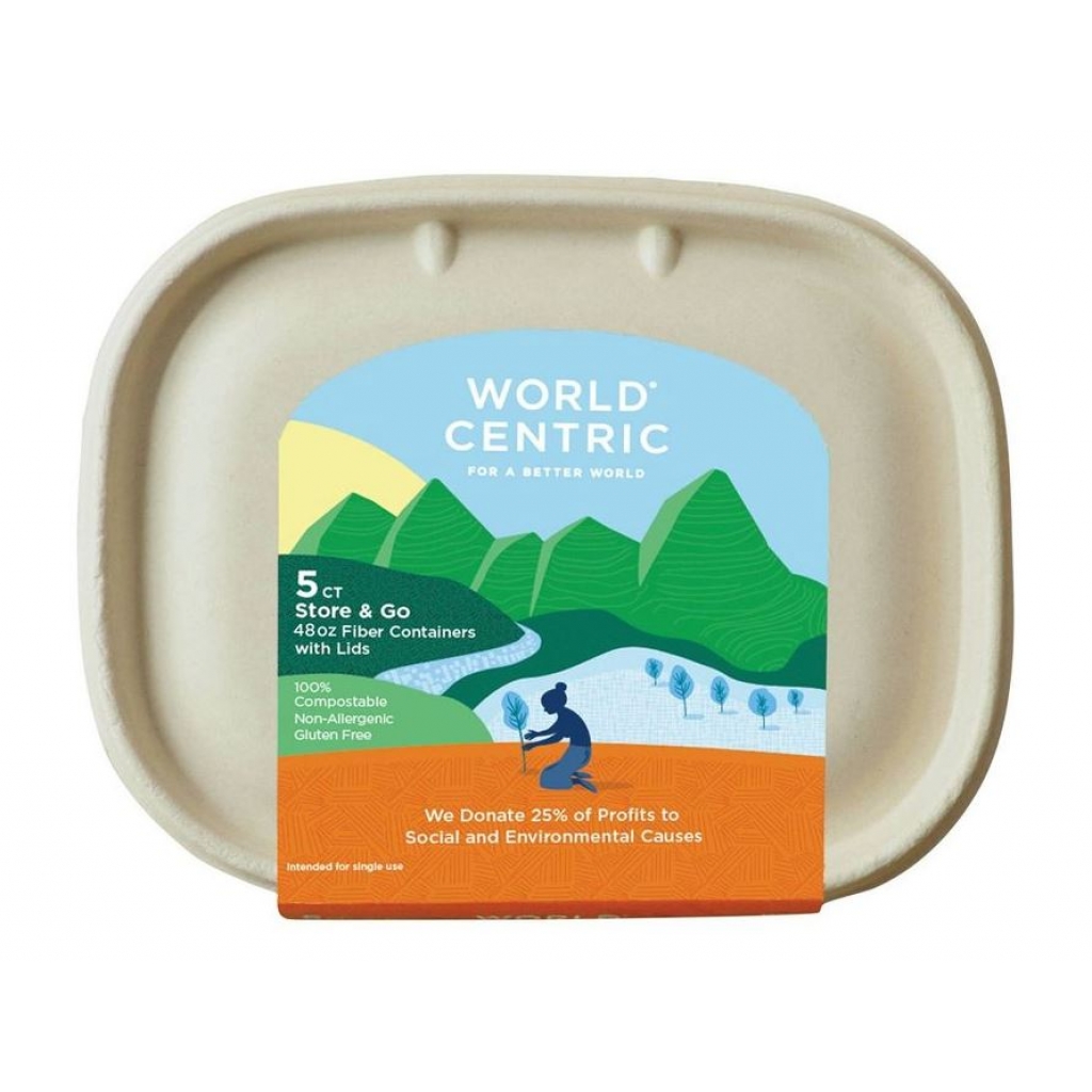 48 Oz Compostable Fiber Containers with Lids - 5 Pack