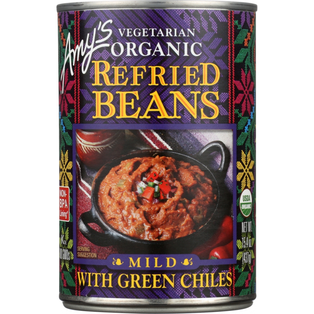 Vegetarian Organic Refried Beans with Green Chiles - 15.4 Oz