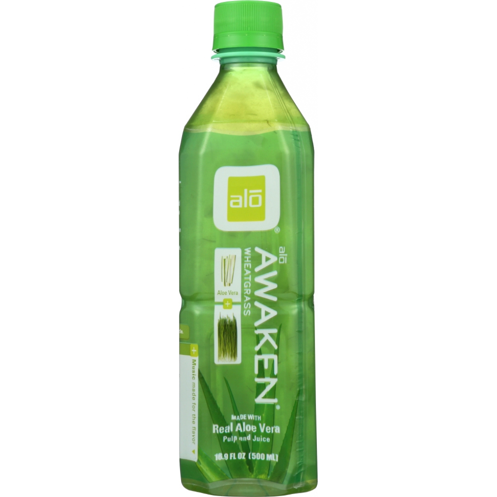 Awaken Wheatgrass Real Aloe Vera Drink - Hydrating Beverage, 16.9 oz