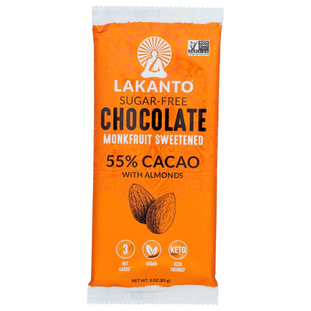 Chocolate Bar with Almonds - Monkfruit 55% Cacao, 3 oz