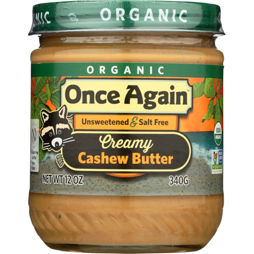 Organic Creamy Cashew Butter - Smooth and Nutritious, 12 oz