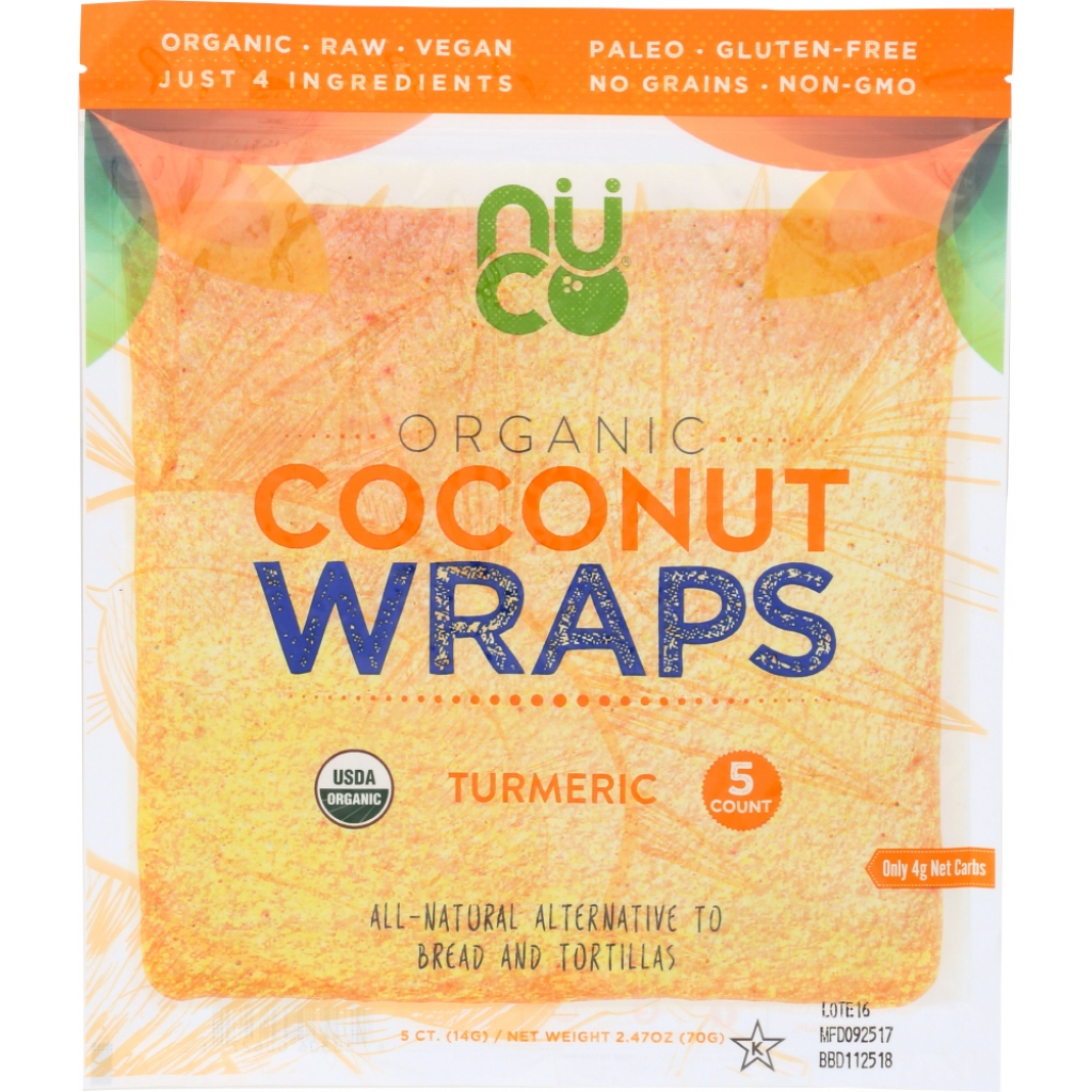 Organic Coconut Wraps Turmeric - Healthy Alternative, 2.47 oz